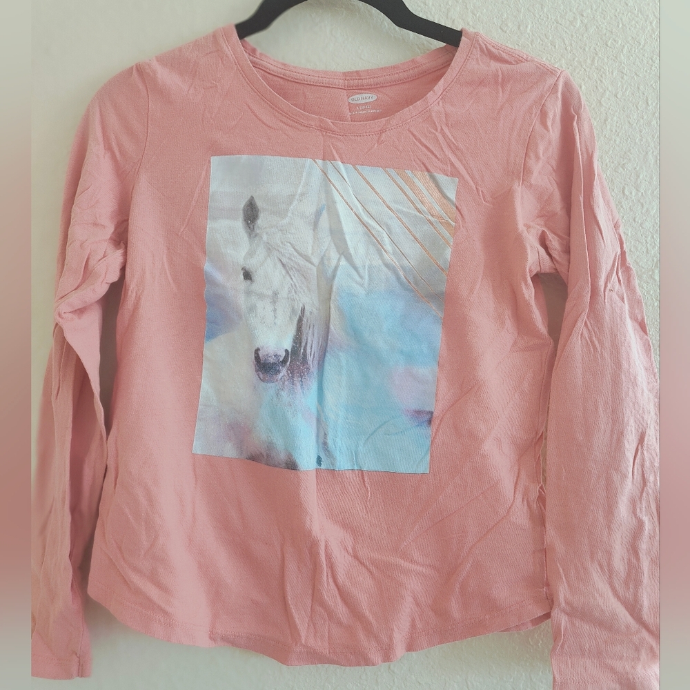 Old Navy Pink Long Sleeve Tee with  Horse Graphic